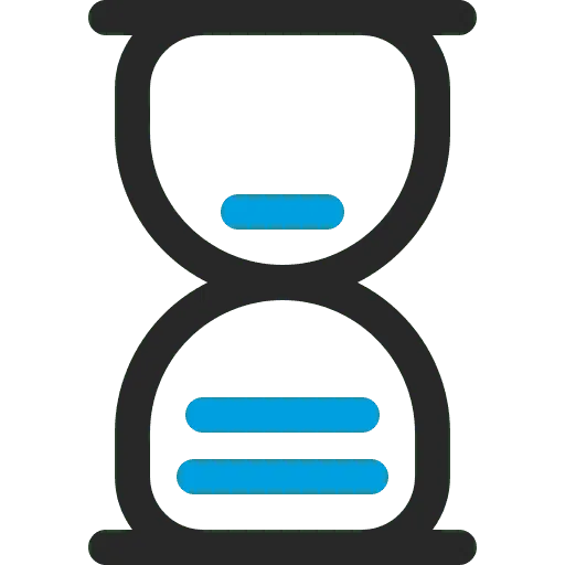 A digital hourglass icon next to a pile of coins illustrating the days to favicon countdown.