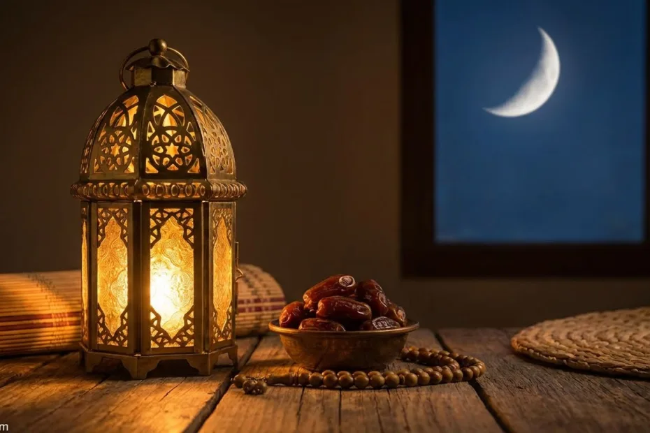 A lantern and a crescent moon represent how many days until Ramadan begins.